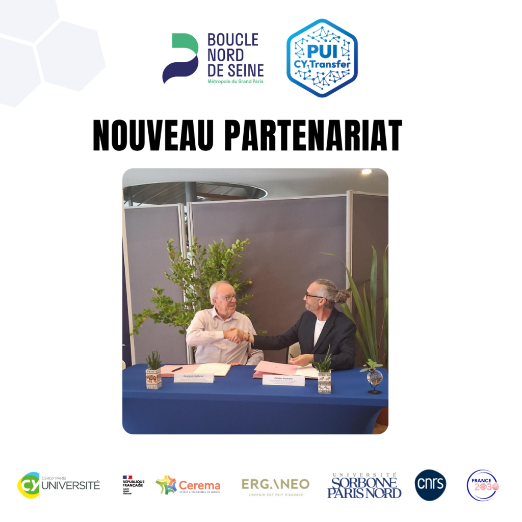 Olivier Romain et Georges Mothron signent la convention de partenariat du PUI CY Transfer